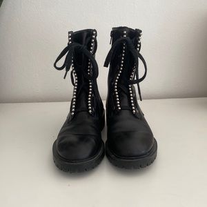 Zara Black Leather Combat Boots with Studs
